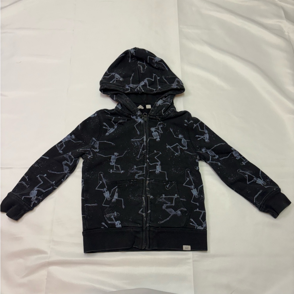 Gap Kids Boys XS 4-5 Black Blue Skeleton Skateboarding Full Zip Sweatshirt